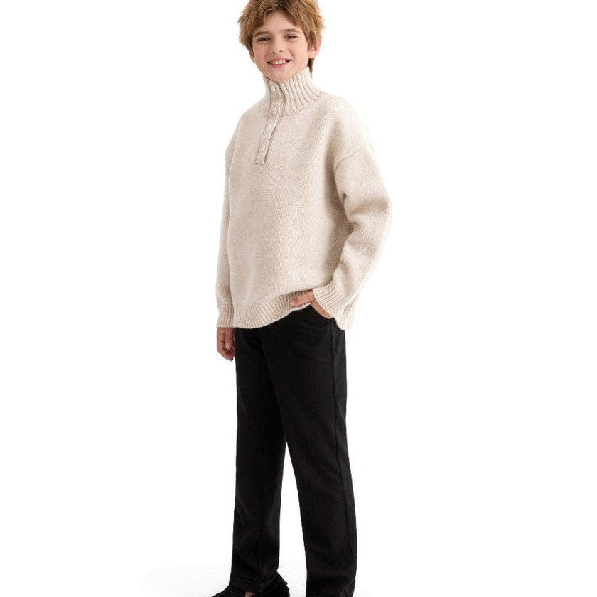 Beige Button-Up Ribbed Sweater