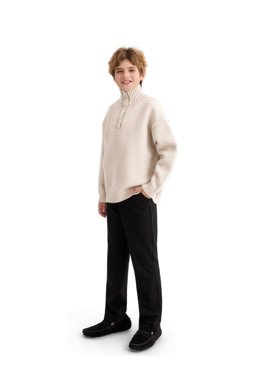Beige Button-Up Ribbed Sweater
