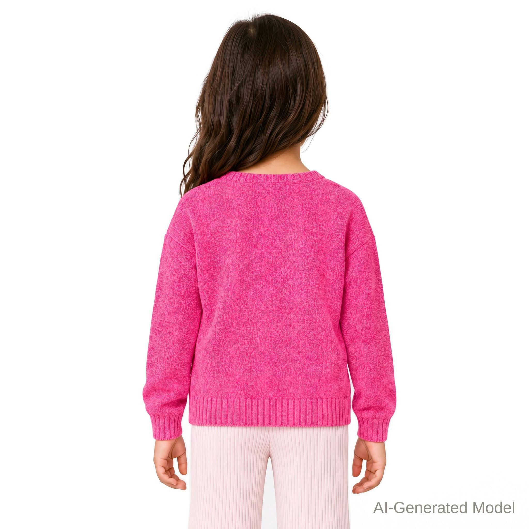 Girls (4-6x) Chenille Sweater| Pink Icons