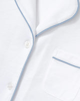 The Poppy Pima Short Set in White with Periwinkle Piping