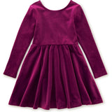 Velour Boat Neck Long Sleeve Ballet Skirt Dress, Red