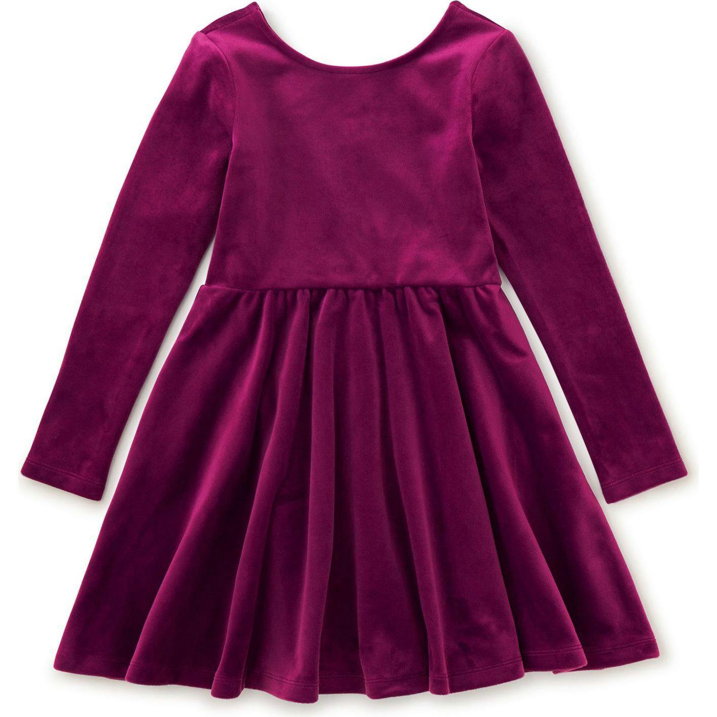 Velour Boat Neck Long Sleeve Ballet Skirt Dress, Red
