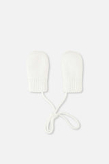 Infant Knit Mittens With String Off-White