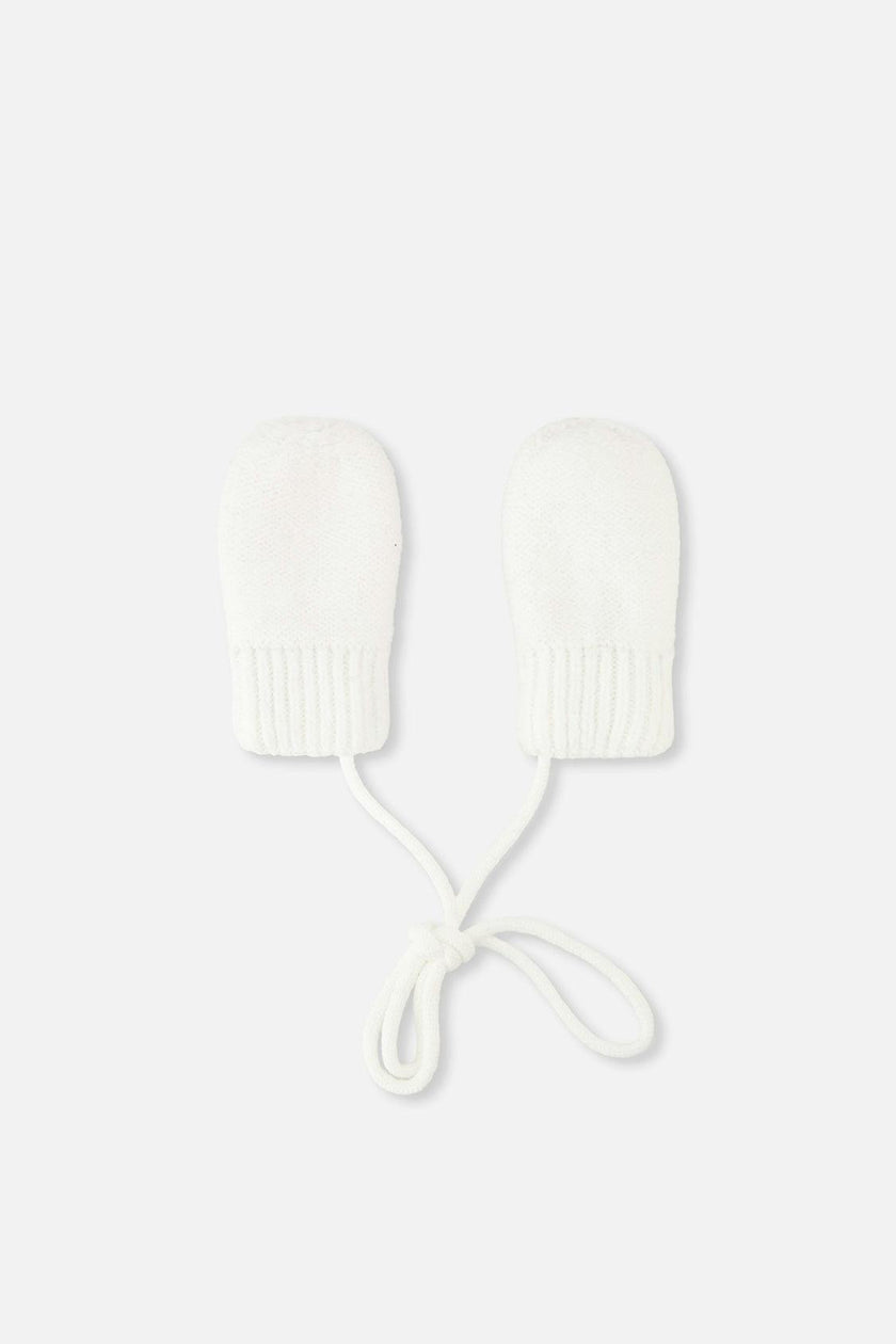Infant Knit Mittens With String Off-White