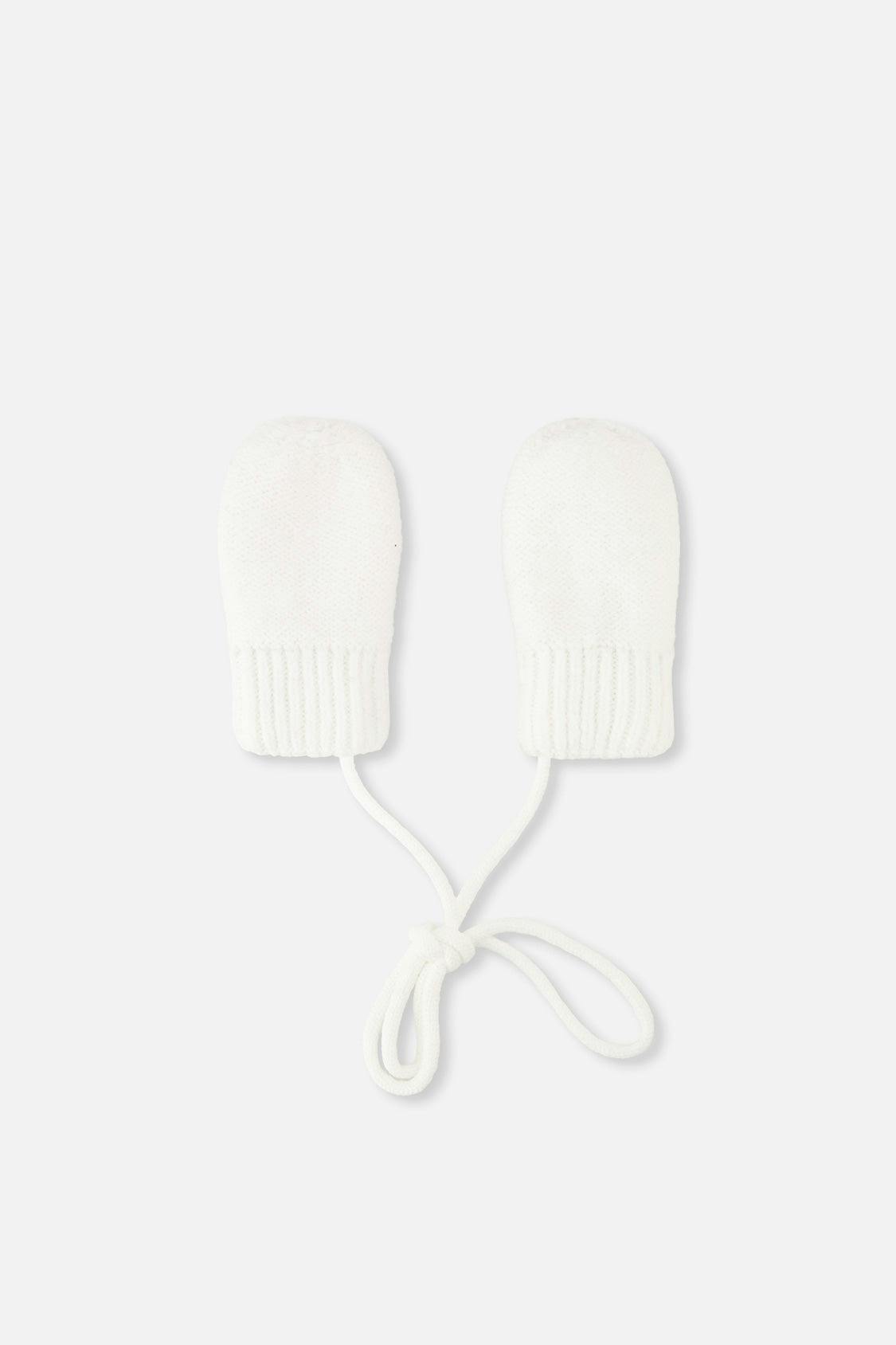 Infant Knit Mittens With String Off-White