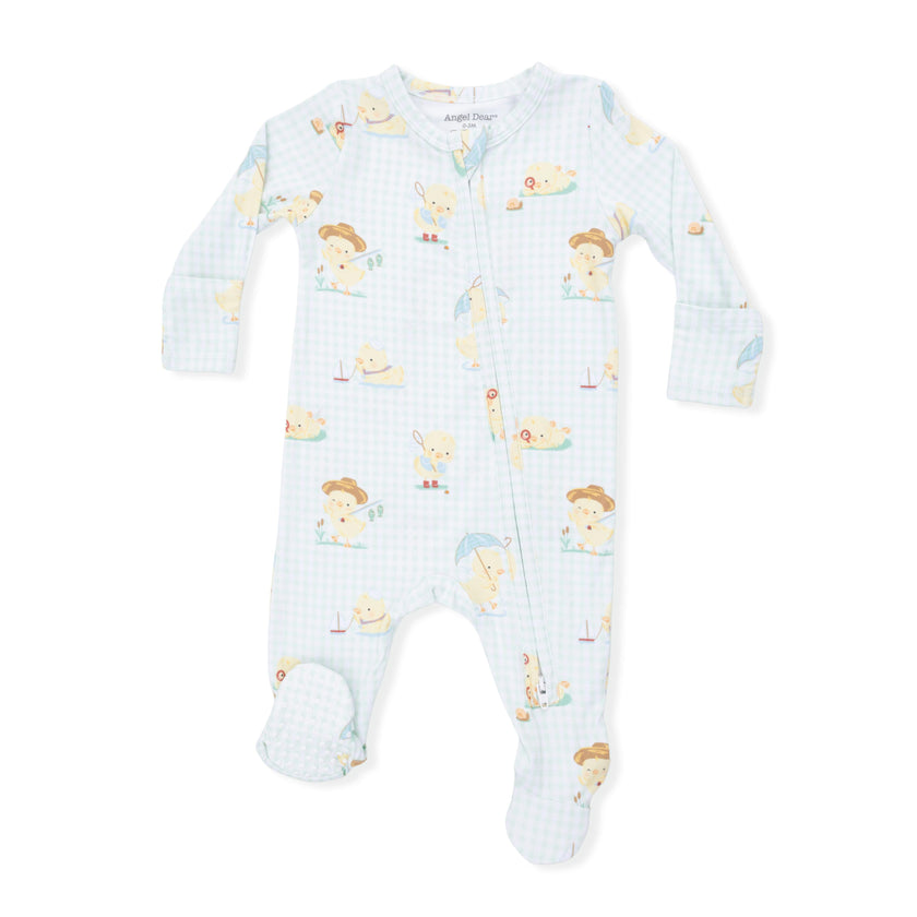 Vintage Spring Ducklings Green - 2 Way Zipper Footie