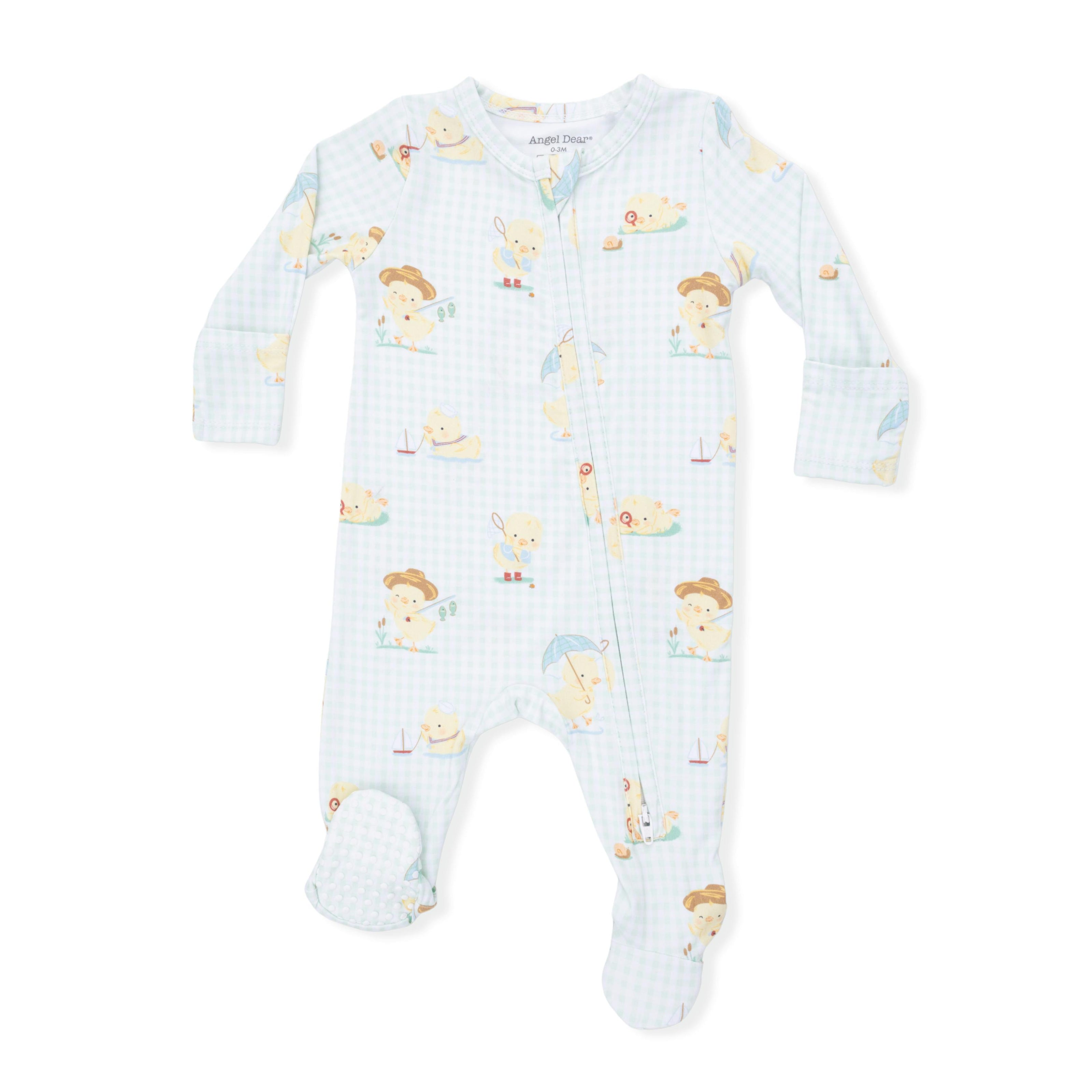 Vintage Spring Ducklings Green - 2 Way Zipper Footie