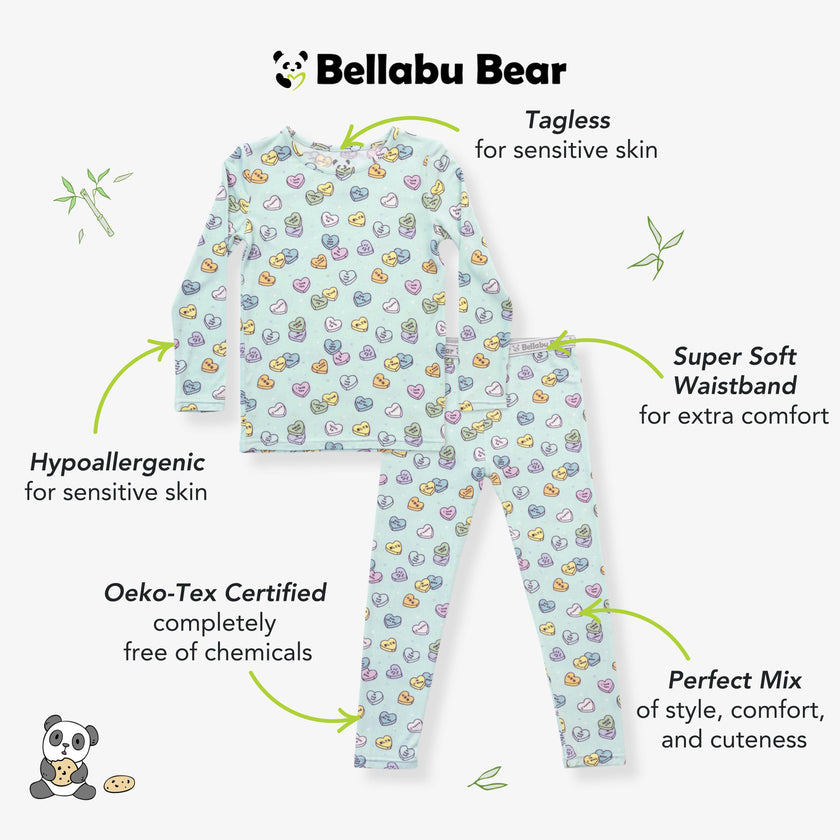 Candy Hearts Blue Bamboo Kids Pajamas
