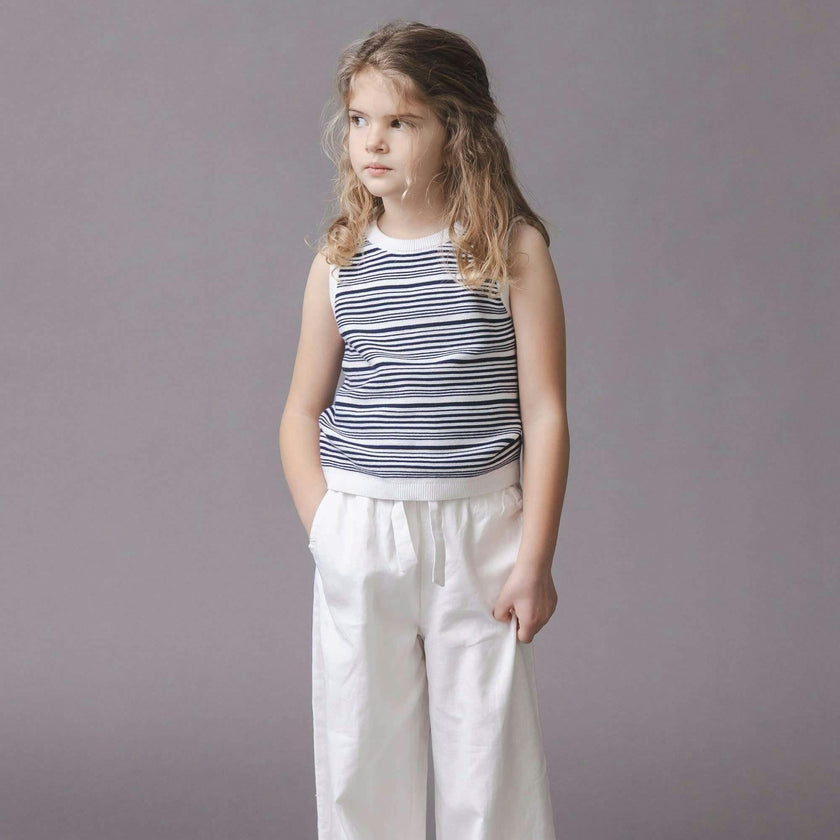 Linen Paper Bag Tie-Waist Pant, White