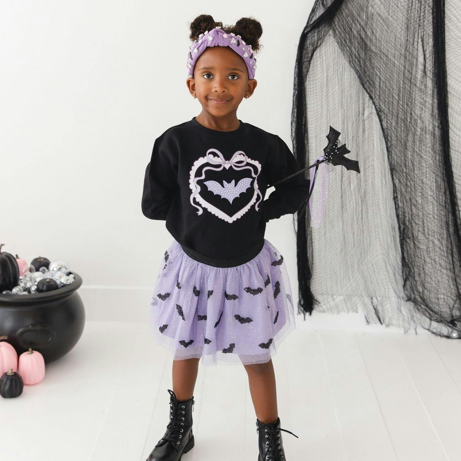 Rhinestone Bat Patch Halloween Sweatshirt