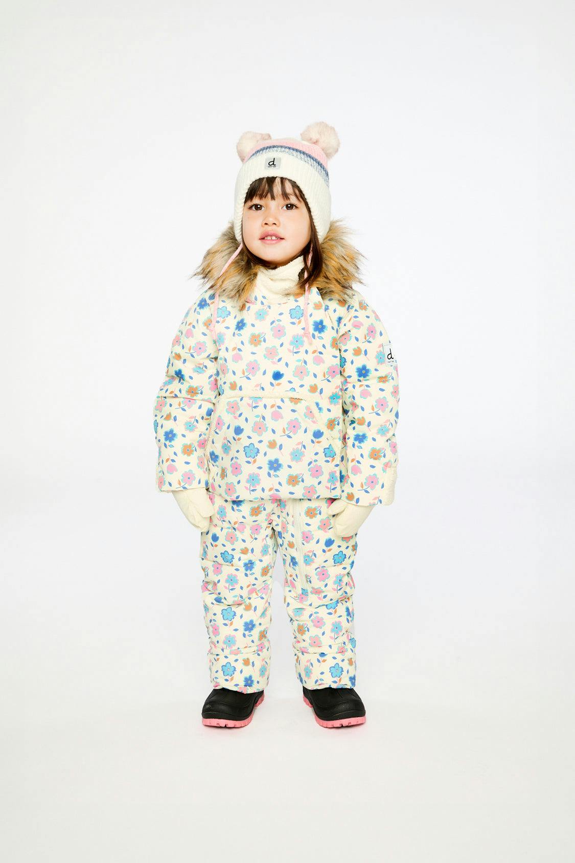Baby Snug One Piece Snowsuit Adapted For Car Seats White With Floral Print