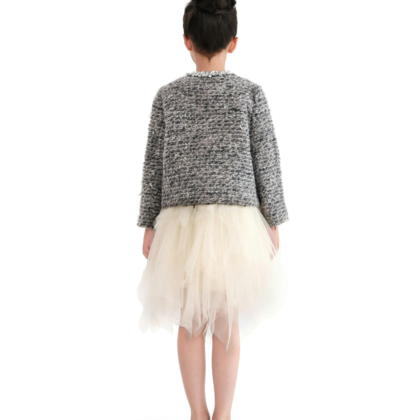 Gray Bouclé Jewel-Collar Jacket