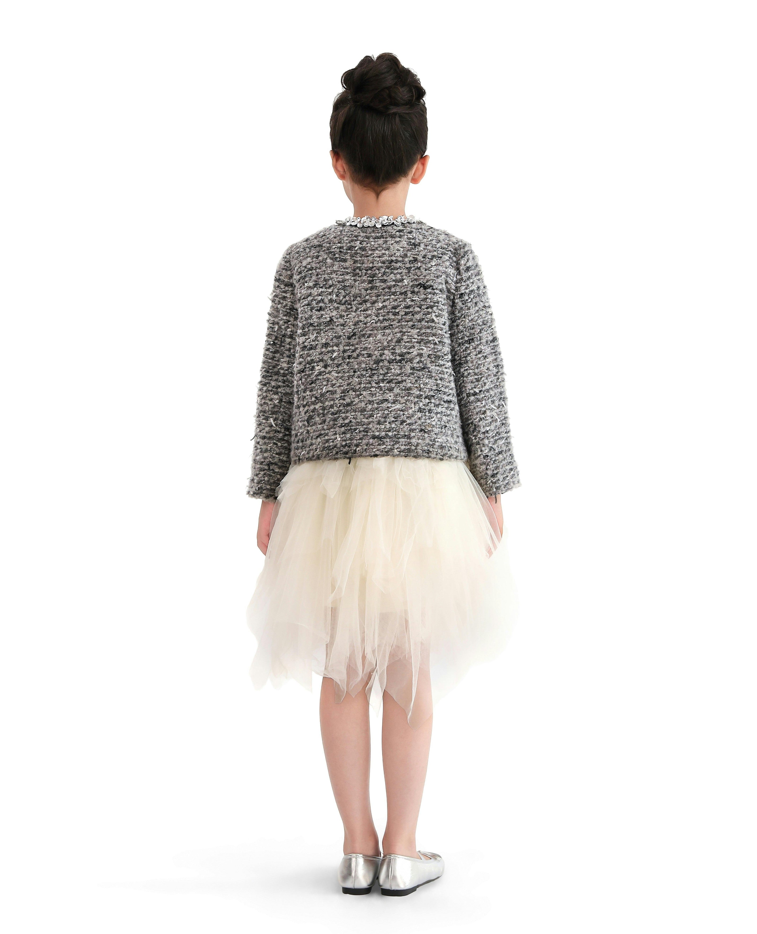 Gray Bouclé Jewel-Collar Jacket