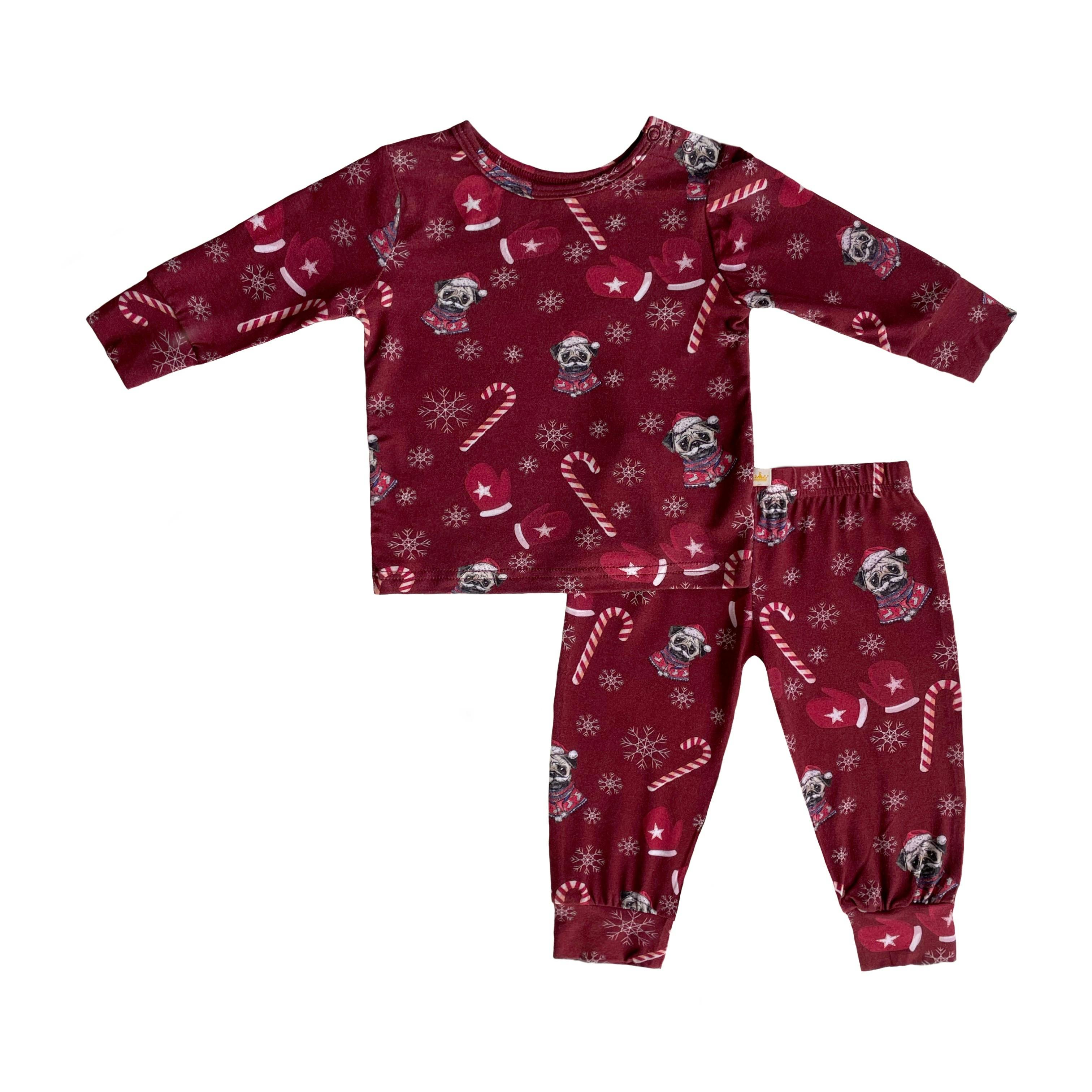 Puppy Dog Candy Cane Snow Mittens Winter Christmas Holiday Pajama Set