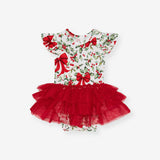 Happy Holly-days Ruffled Tulle Tiered Bodysuit Dress