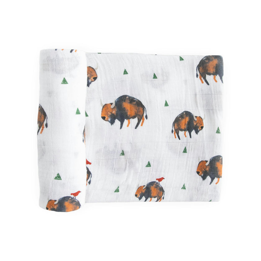 Cotton Muslin Swaddle Blanket - Bison