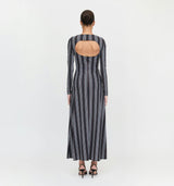 The Selene Dress - Black Cobalt Medallion Stripe
