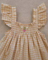 Smock Flutter Dress in Yellow Gingham/Strawberry