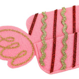 Packed Party Candy Pink Felt Gift Card Holder - Wrapped Candy-Shaped Holiday Gift Card Sleeve with Gold Glitter and Green Stripes for Christmas Gifting