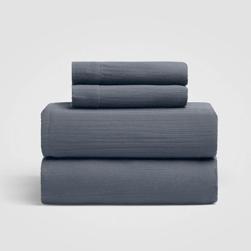 Oasis Crinkled Comfort 4-Piece Sheet Set (Midnight Tide)