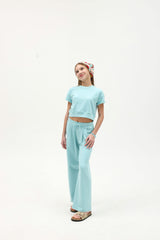 French Terry Pleated Wide Leg Pant