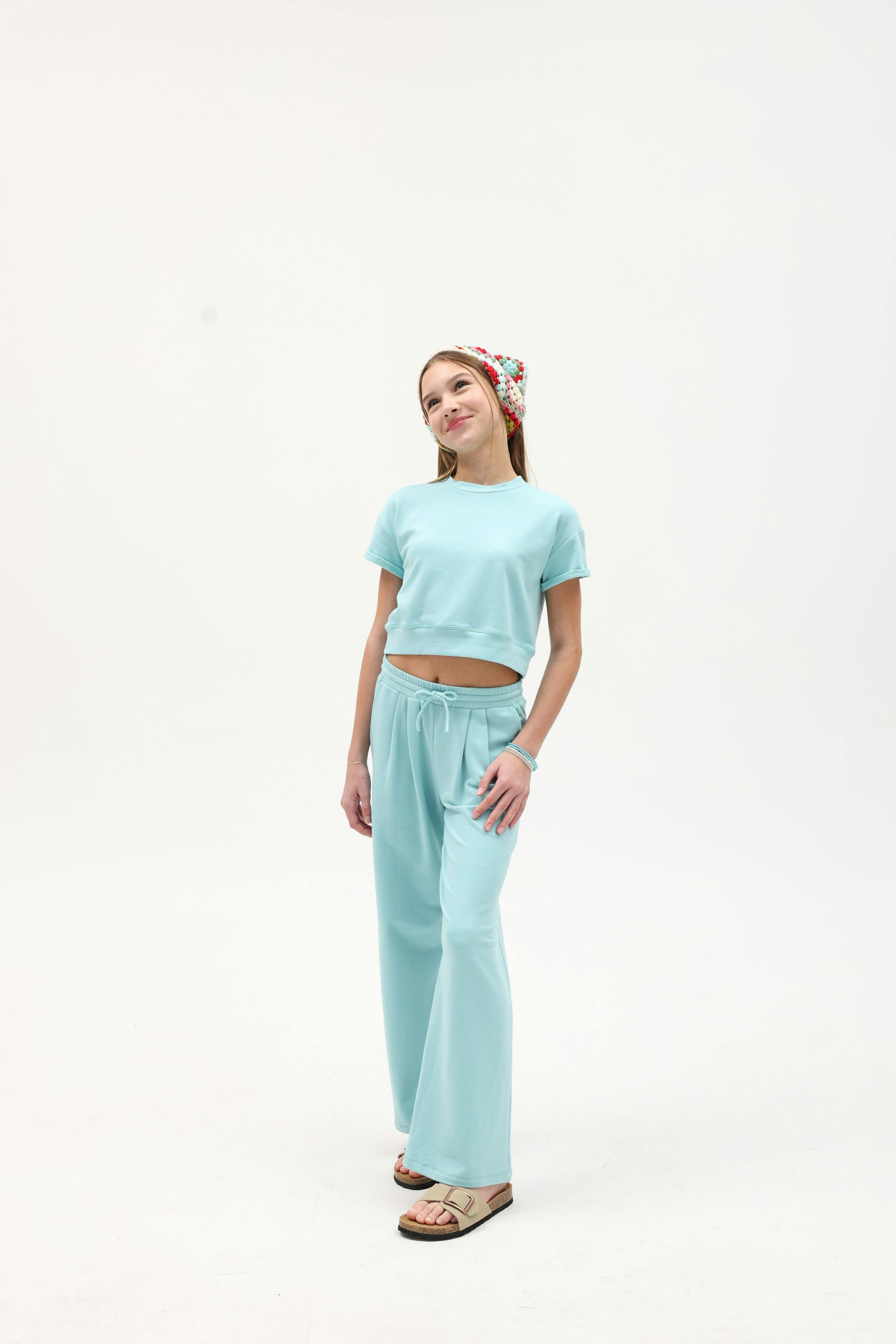 French Terry Pleated Wide Leg Pant