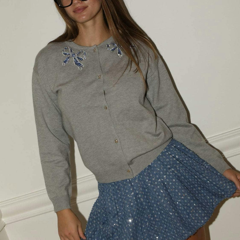 Denim Sparkle Pleated Short Skirt