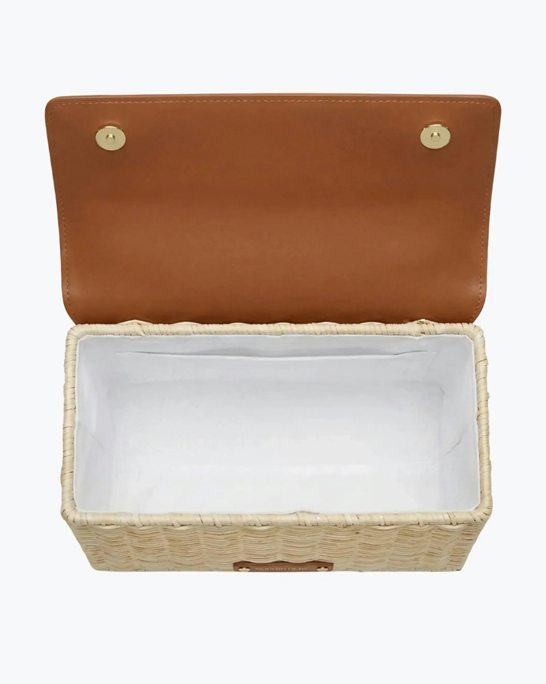 Medium Insulated Hand-Woven Wicker Lunchbox, Natural & Brown