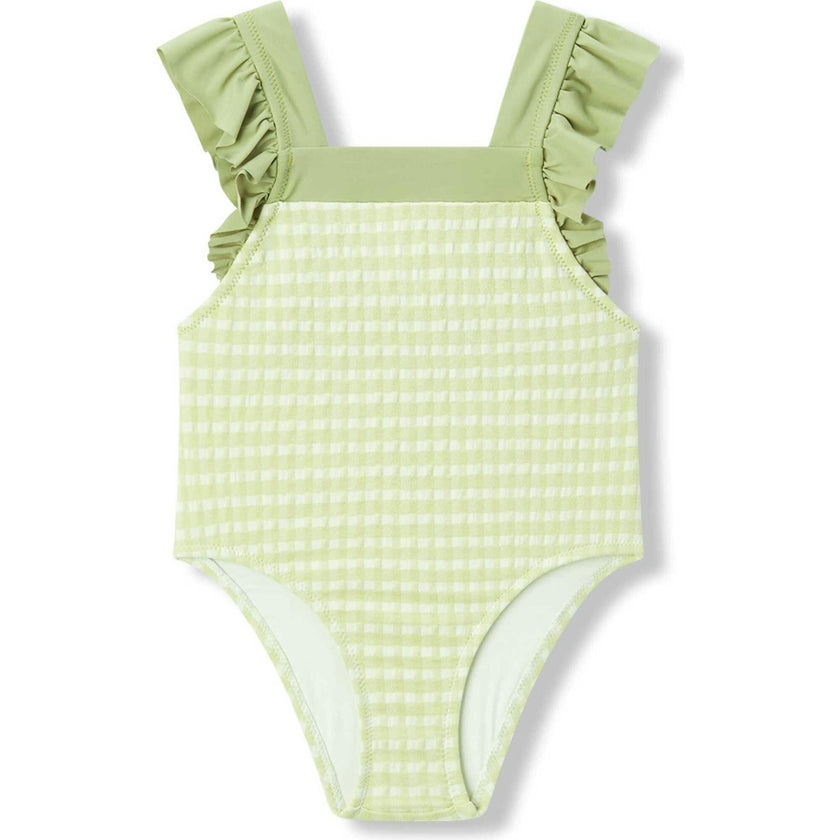 Green Gingham Ruffle Square Neck Swimsuit