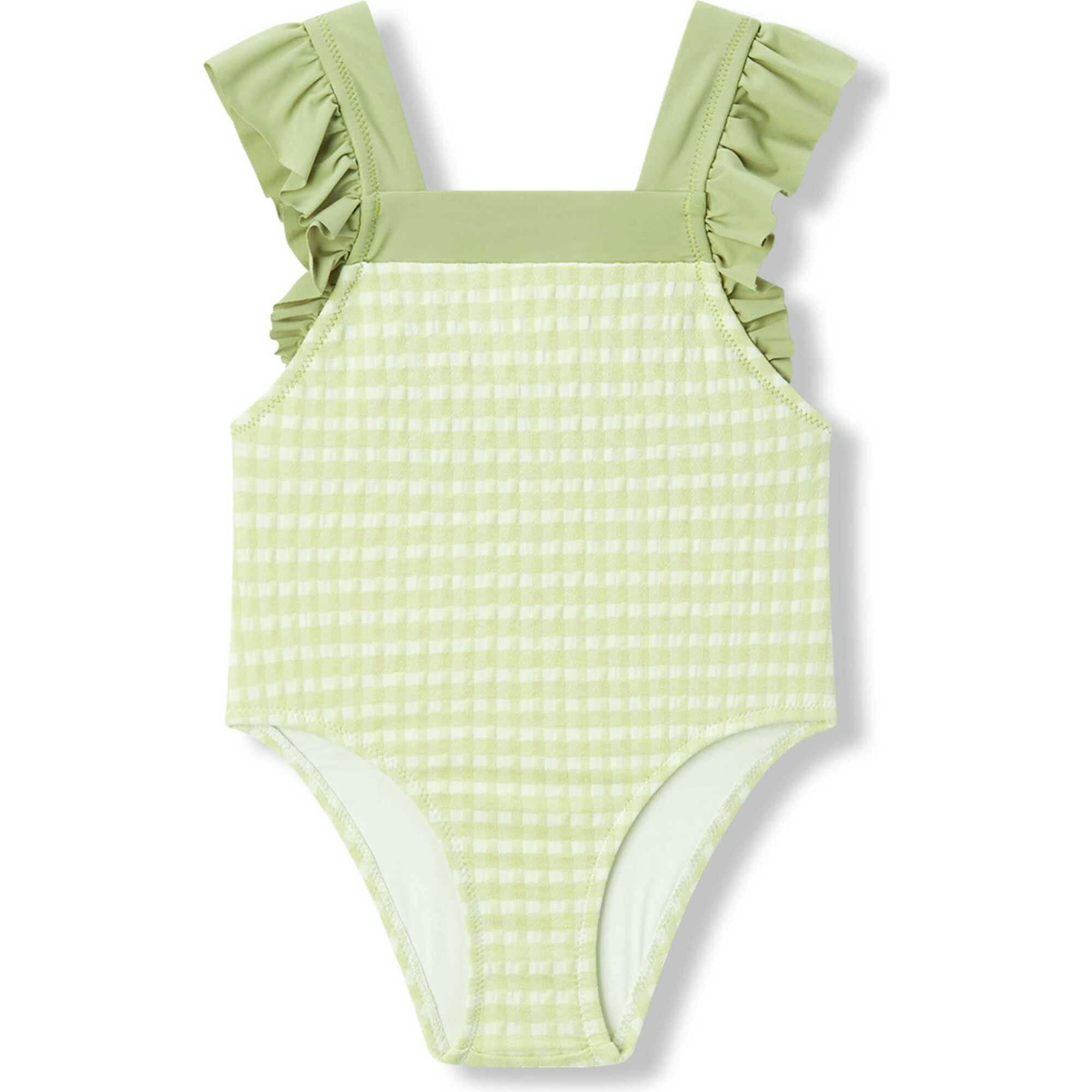 Green Gingham Ruffle Square Neck Swimsuit