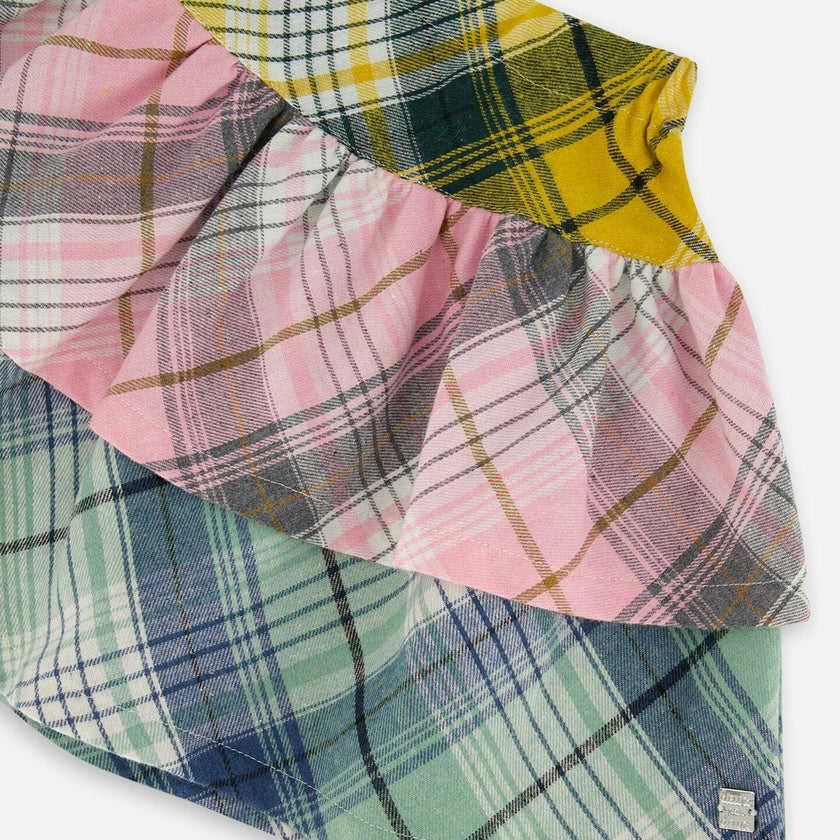 Two-Tiered Flannel Skirt Green Pink and Yellow