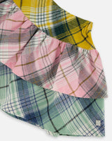 Two-Tiered Flannel Skirt Green Pink and Yellow