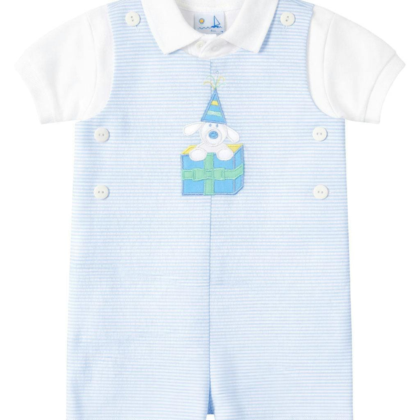 Seersucker Shortall With Present Puppy