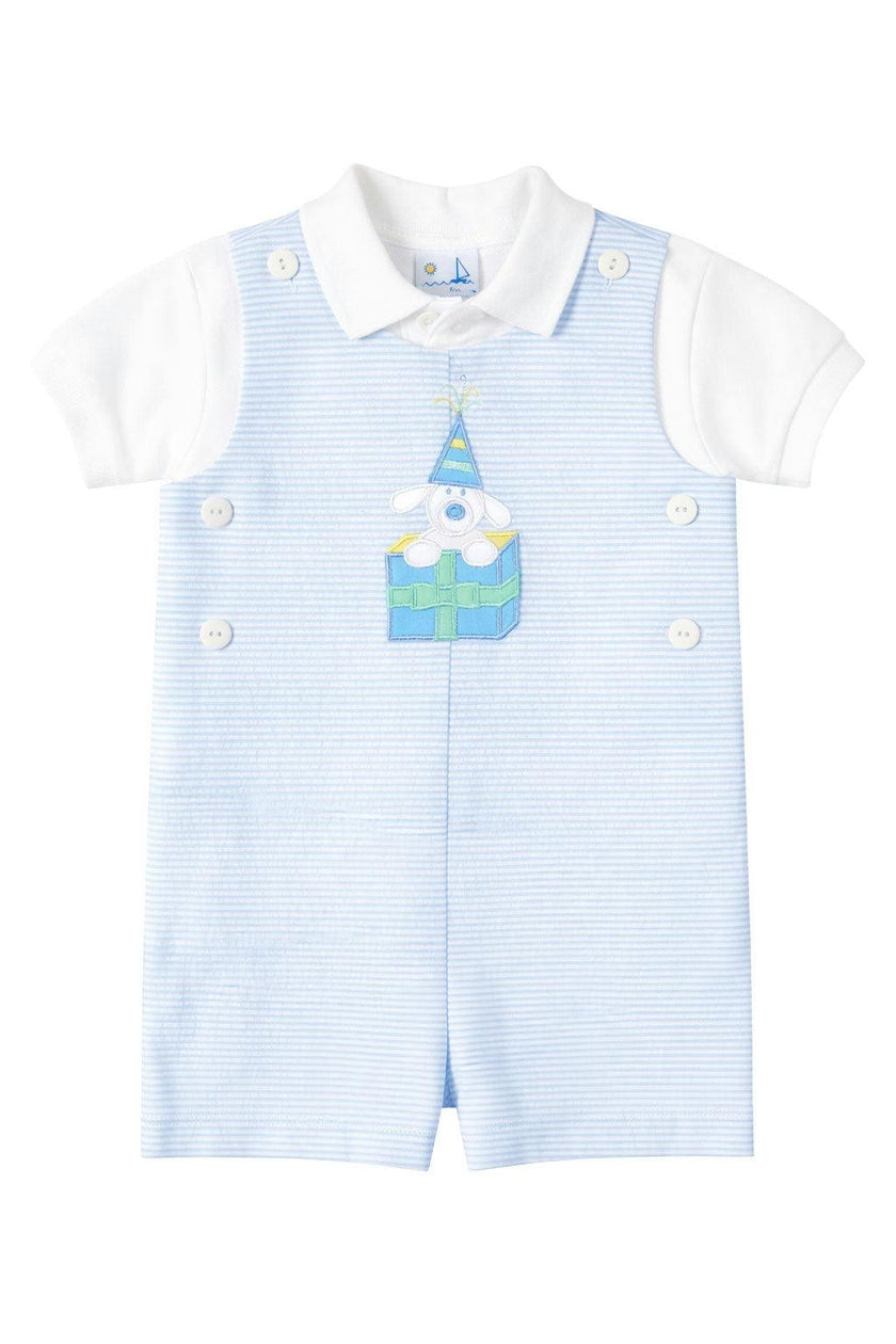 Seersucker Shortall With Present Puppy