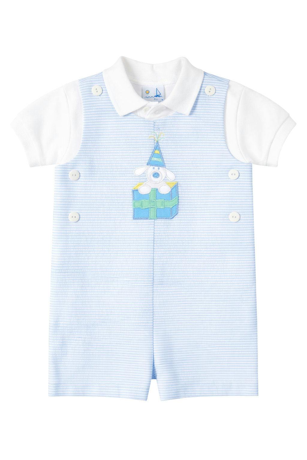 Seersucker Shortall With Present Puppy