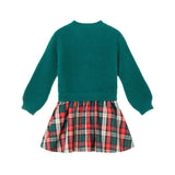 Kids Knit Twofer Dress | Green Plaid