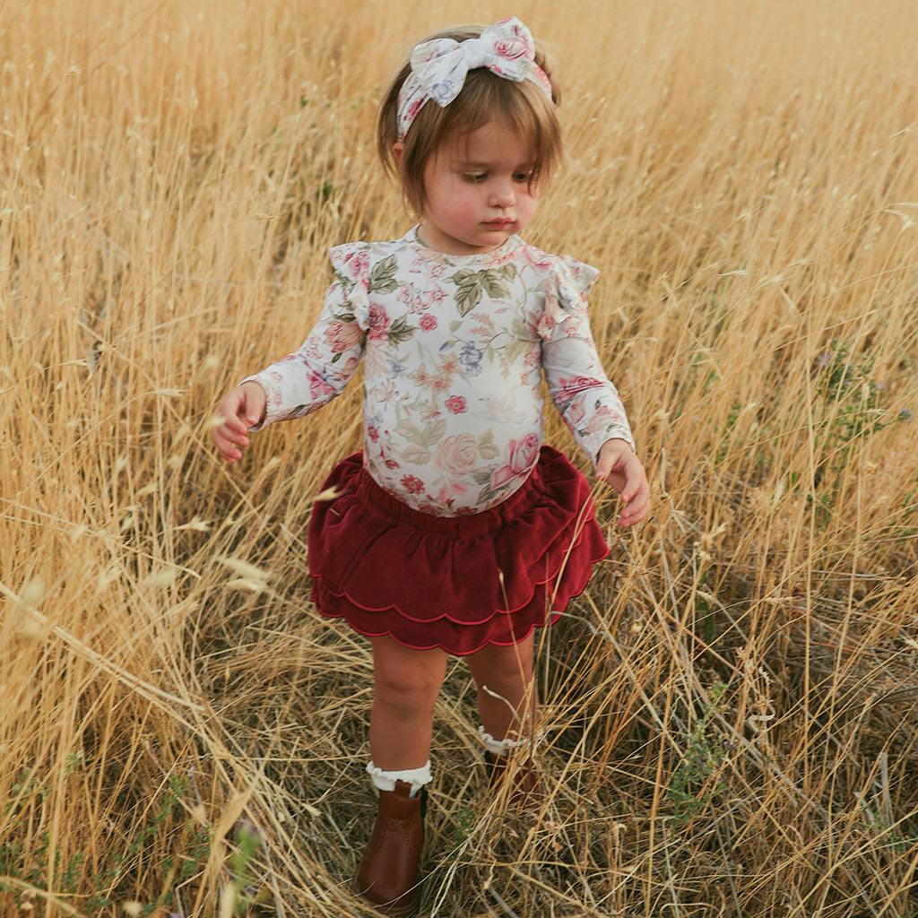 Burgundy Cotton Corduroy Scalloped Bummie