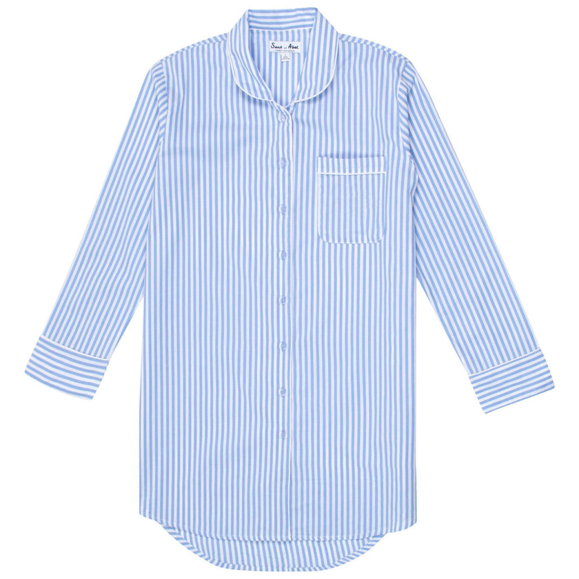 Women's Braddock Classic Night Shirt - Blue Stripe Organic Cotton Poplin