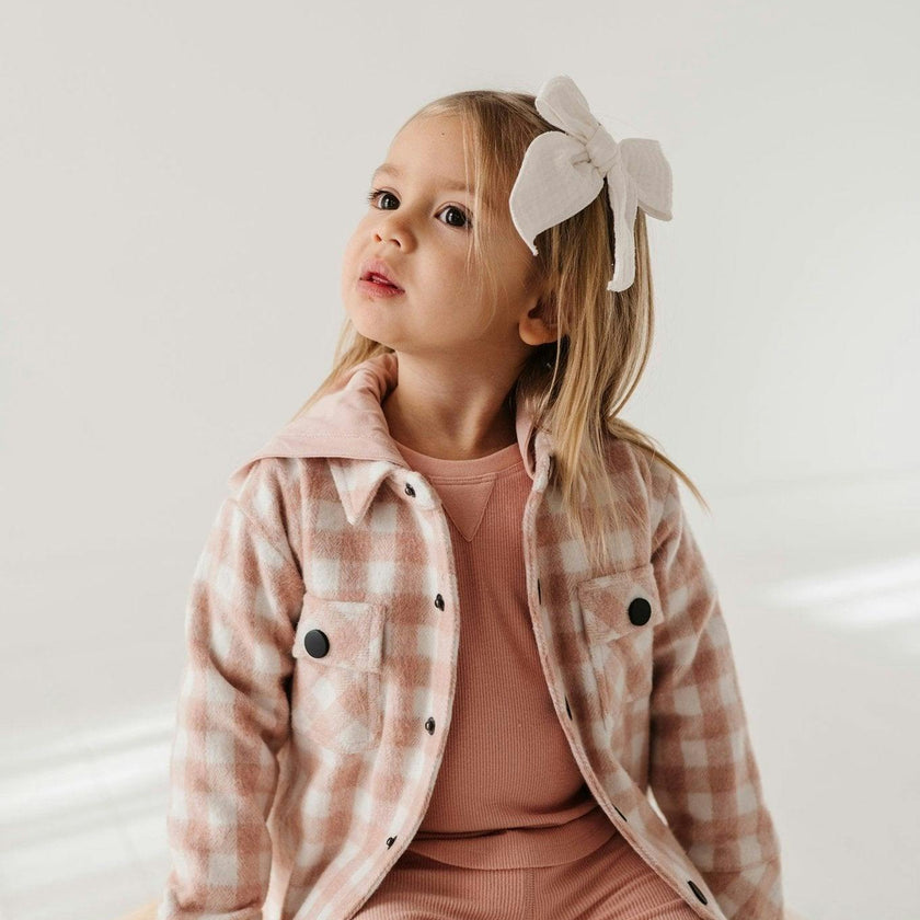 Hooded Shacket Pink Plaid