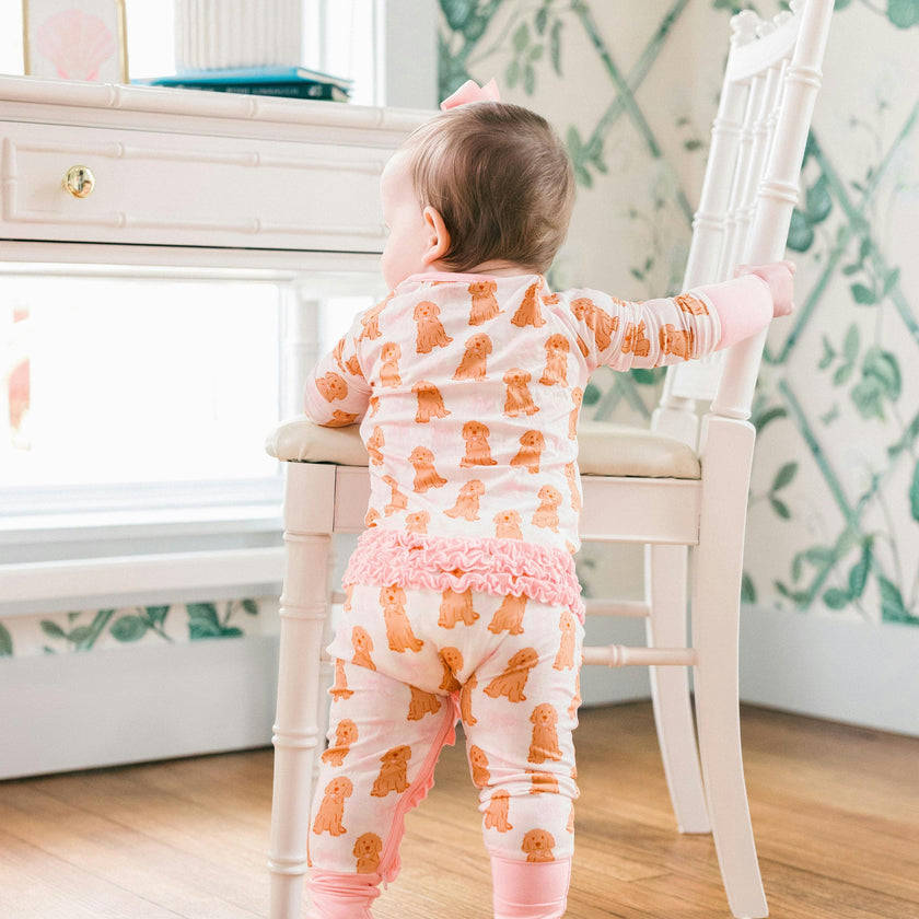 Pink Goldendoodle Bamboo Ruffle Romper