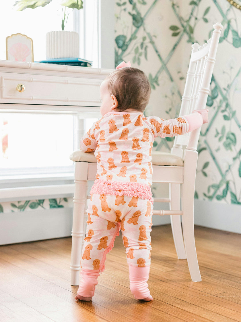 Pink Goldendoodle Bamboo Ruffle Romper