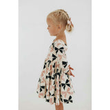 3/4 Sleeve Twirl Dress in Vintage Pink and Black Bows