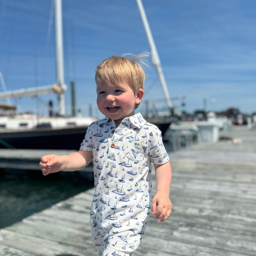 MOLOKAI Navy Boats Printed Romper