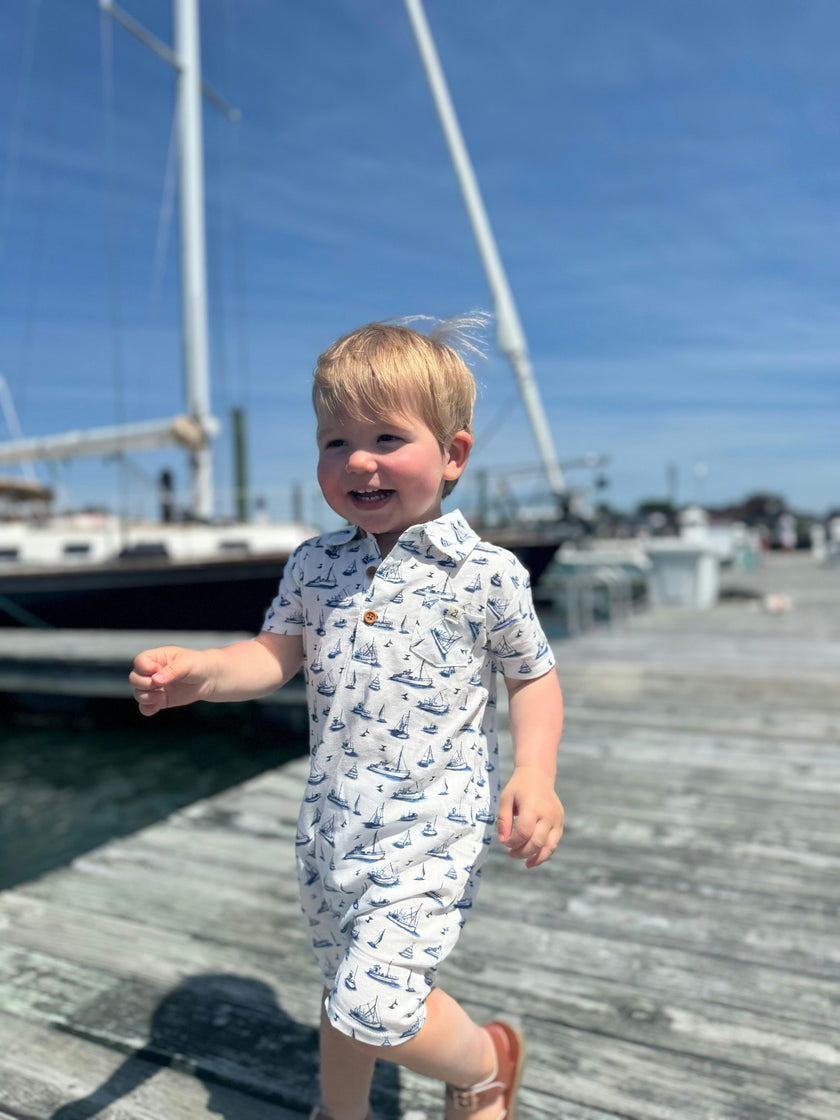 MOLOKAI Navy Boats Printed Romper