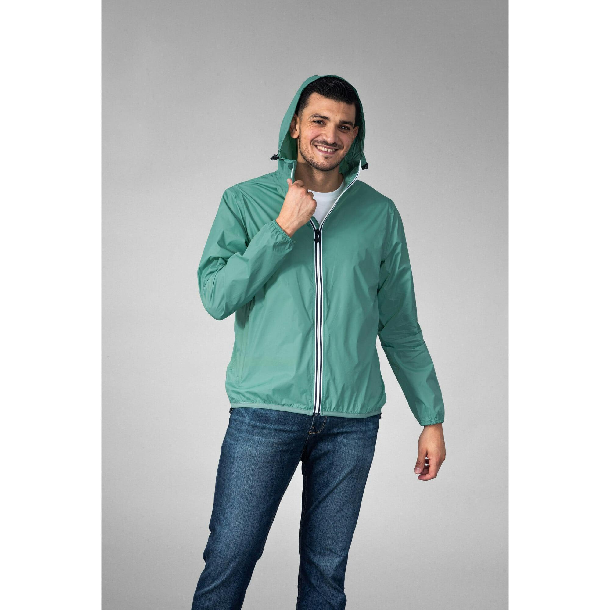 Moss green full zip packable Rain jacket and windbreaker