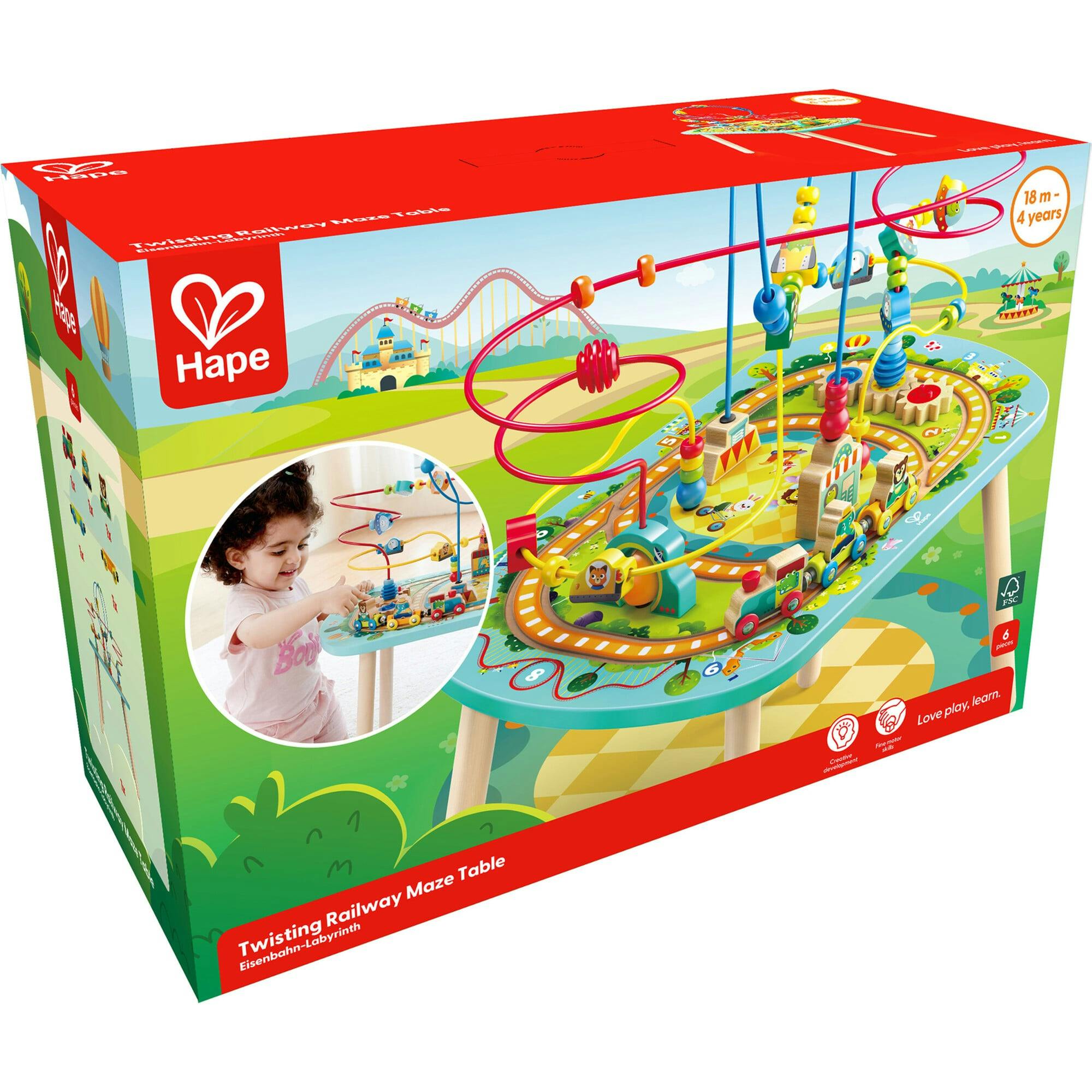 Hape: Twisting Railway Maze Table - Wooden Animal Graphics Maze Toy