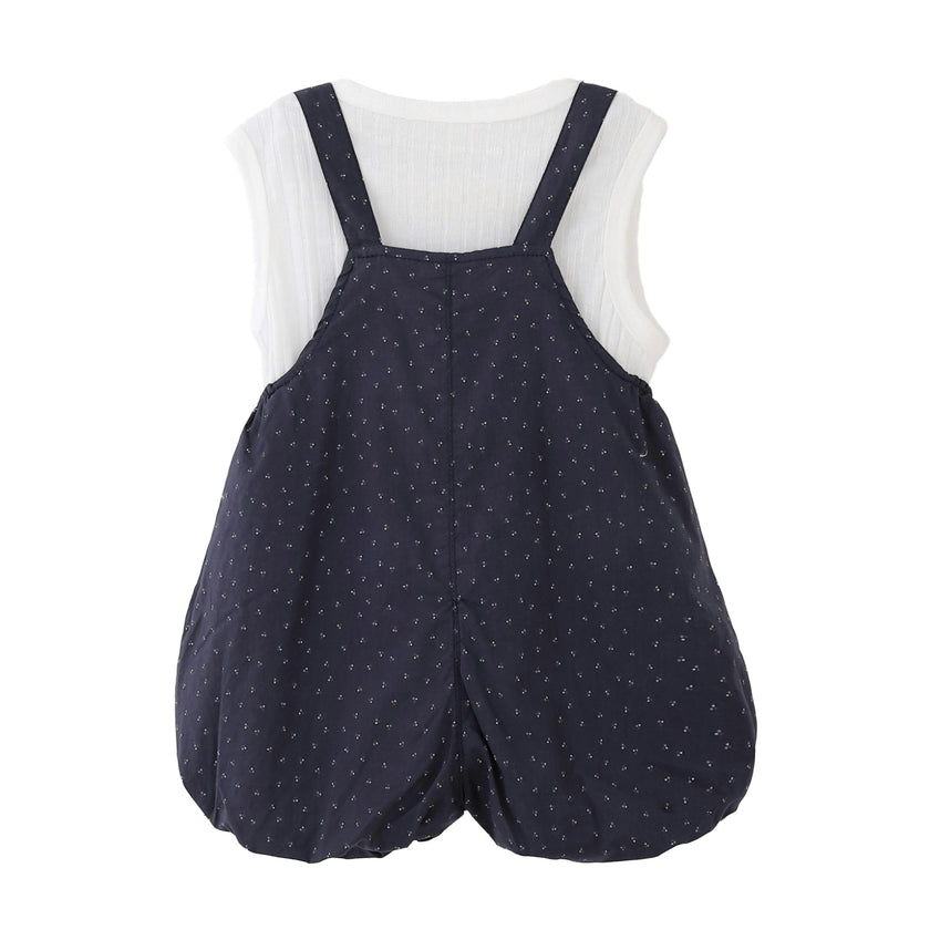 Navy Dotted Overall Set