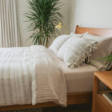 White & Beige Stripe Duvet Cover, White