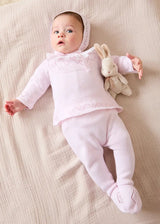 Diamond Openwork Three Piece Knitted Set in Baby Pink (1-9mths)