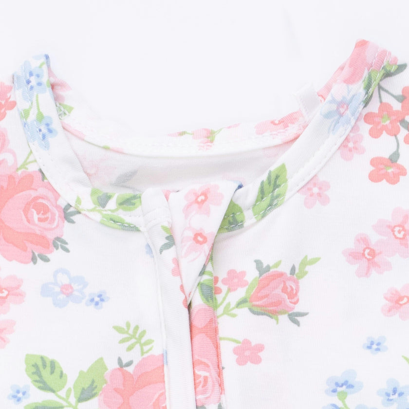 Cute Little Roses - 2 Way Ruffle Back Zipper Footie